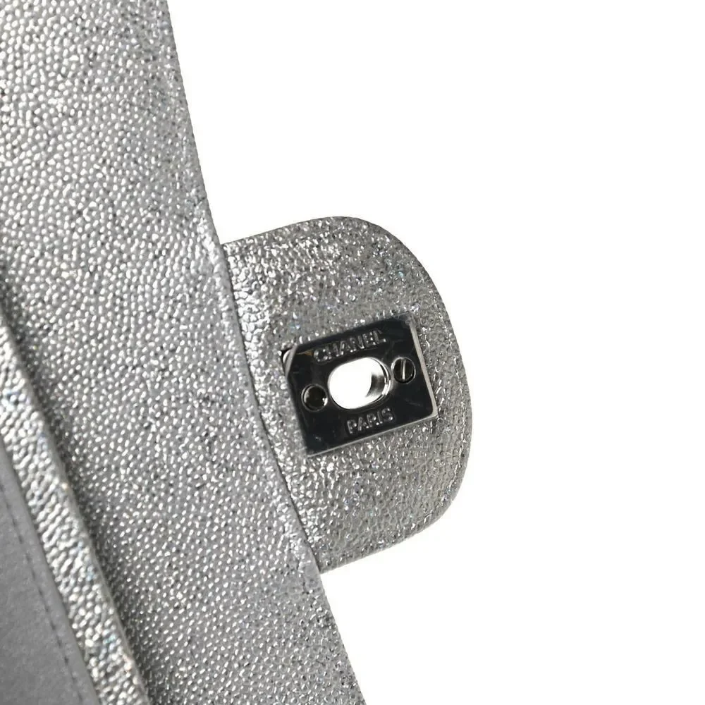 ❌❌ CHANEL 21K Glittered Silver Metallic Caviar Quilted Medium Double Flap CC bag - Picture 12 of 14